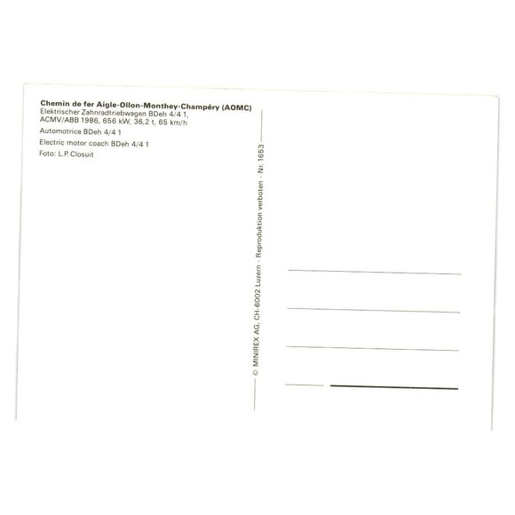 Chemin De Fer Aigle Ollon Monthey Champéry Electric Train Postcard AOMC Engine - Picture 2 of 2